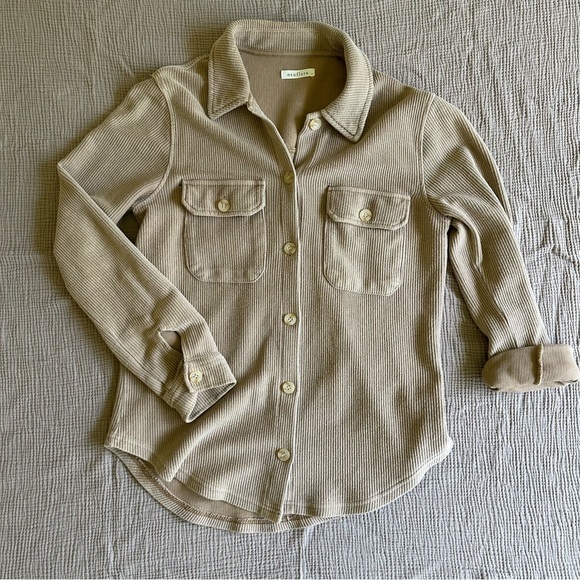 Tan Ribbed Women’s Button Up Shacket - Picture 1 of 8